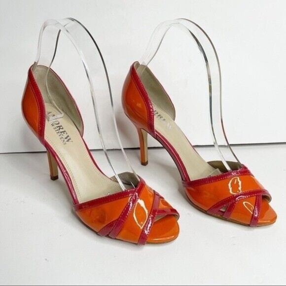 Women D Orsay  Orange Patent Leather Heels Sz 7 1/2 M Andrew Stevens - Picture 13 of 13